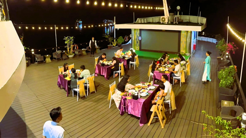 Having dinner on sundeck